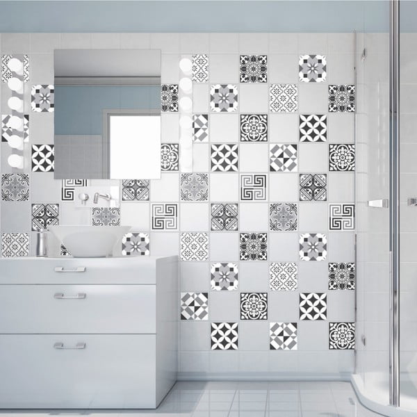 Komplet 60 stenskih nalepk Ambiance Elegant Tiles Shade of Gray, 10 x 10 cm-image-2