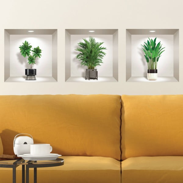 Komplet 3 3D stenskih nalepk Ambiance Indoor Plants