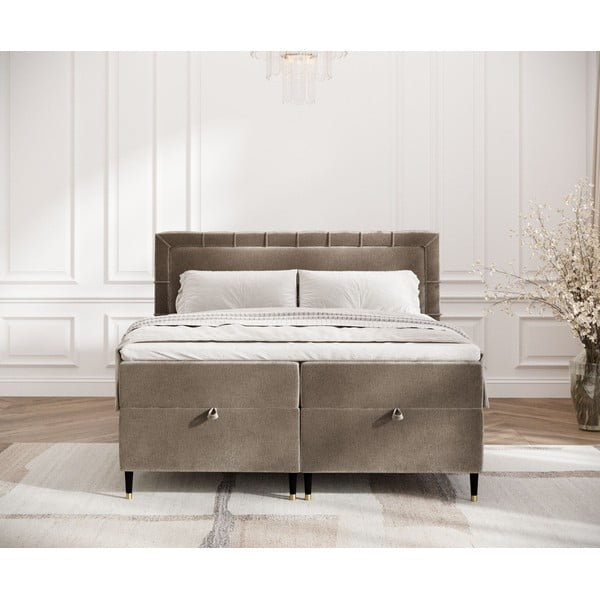 Bež boxspring postelja s prostorom za shranjevanje 200x200 cm Voyage – Maison de Rêve-image-4