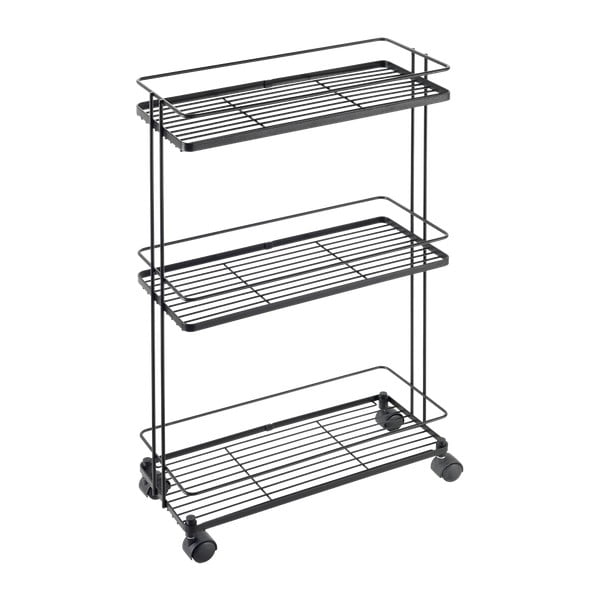 Mat črn jeklen regal na koleščkih 38x62x16 cm Lava – Metaltex