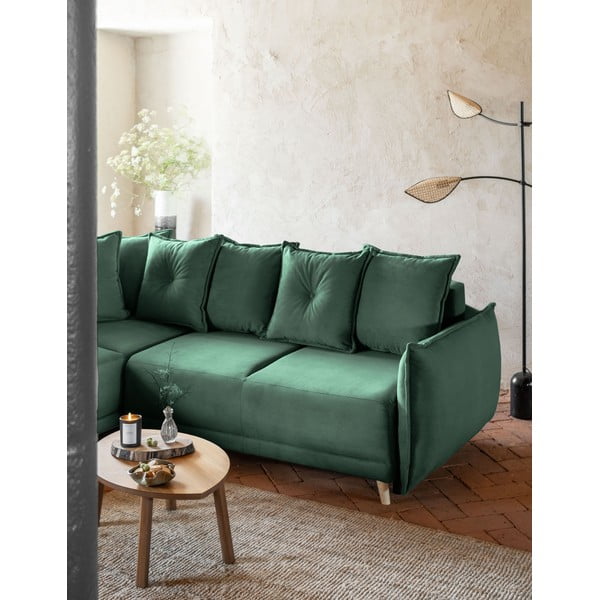 Zelena raztegljiva kotna sedežna garnitura iz rebrastega žameta (levi kot) Lazy Lukka – Miuform-image-4