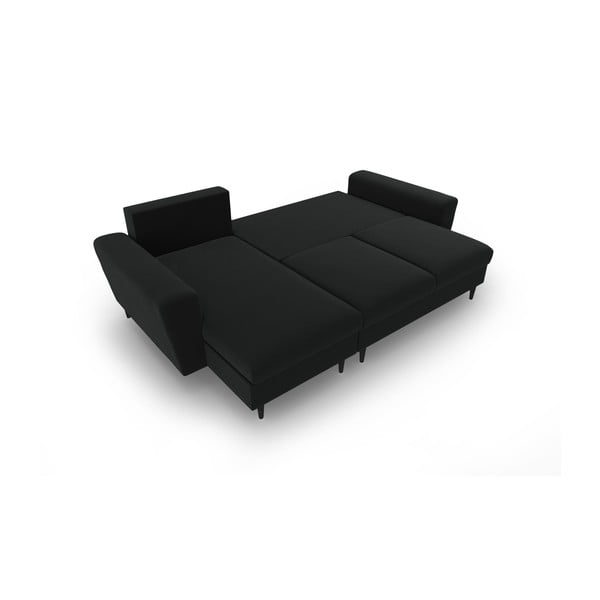 Črna žametna raztegljiva kotna sedežna garnitura s prostorom za shranjevanje Kyoto – Cosmopolitan Design-image-2