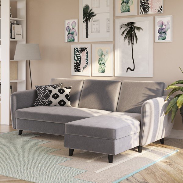 Siva žametna raztegljiva kotna sedežna garnitura Perry – Støraa-image-4