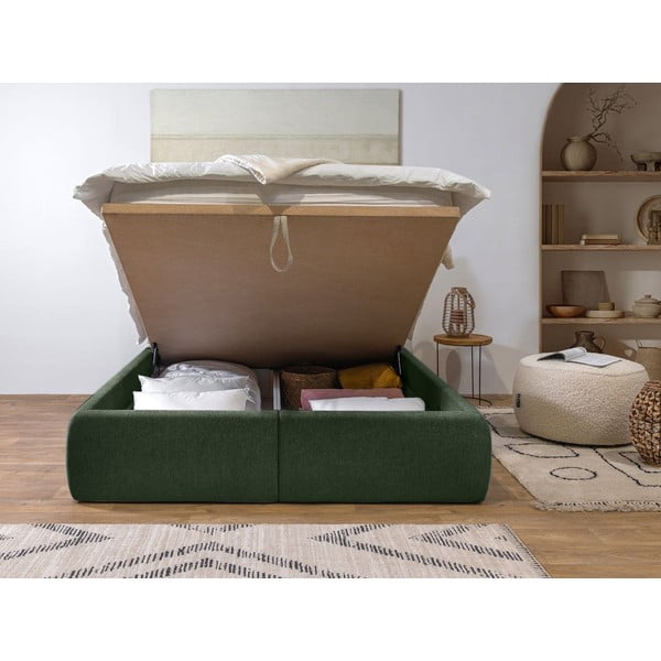Temno zelena oblazinjena zakonska postelja s prostorom za shranjevanje z letvenim dnom 160x200 cm Garance – Bobochic Paris-image-3