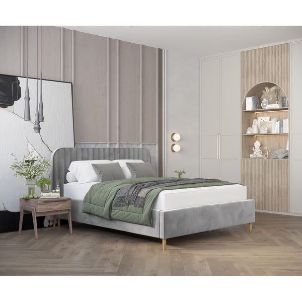 Siva oblazinjena postelja s prostorom za shranjevanje z letvenim dnom 120x200 cm Noto – Maison de Rêve-image-1