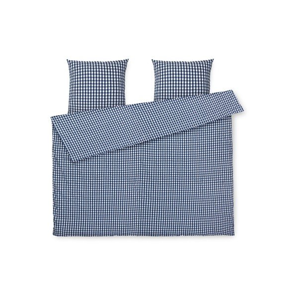 Bela/temno modra podaljšana posteljnina za zakonsko posteljo iz krepa 200x220 cm Bæk&Bølge – JUNA