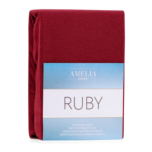 Temno rdeča elastična rjuha za zakonsko posteljo AmeliaHome Ruby Siesta, 200/220 x 200 cm-image-1