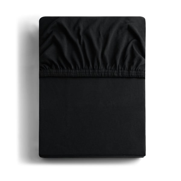 Črna bombažna elastična rjuha DecoKing Amber Collection, 140/160 x 200 cm
