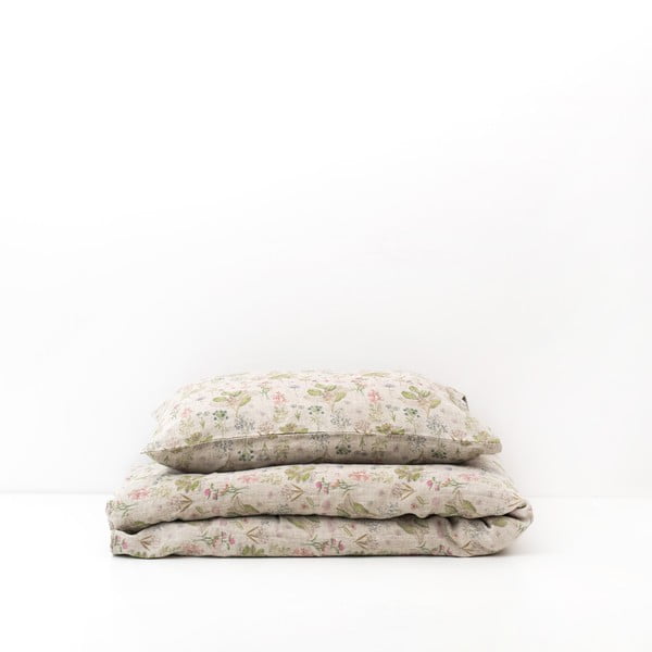 Bež otroška lanena posteljnina Linen Tales Botany, 70 x 100 cm-image-4