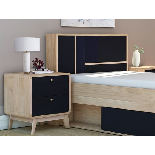 Črna nočna omarica v hrastovem dekorju Cassie - Støraa -image-1