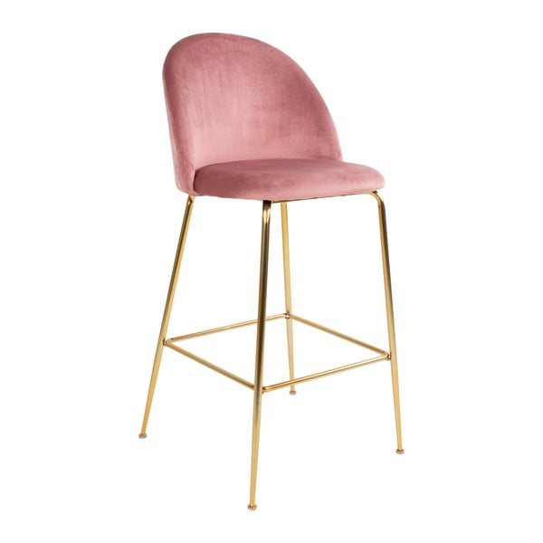 Komplet 2 rožnatih barskih stolčkov z žametnim oblazinjenjem in medeninastimi nogami House Nordic Lausanne