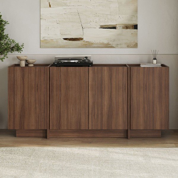 Komoda v orehovem dekorju z luknjo za kable v temni naravni barvi 180x80x45 cm Dorma – Kalune Design-image-1
