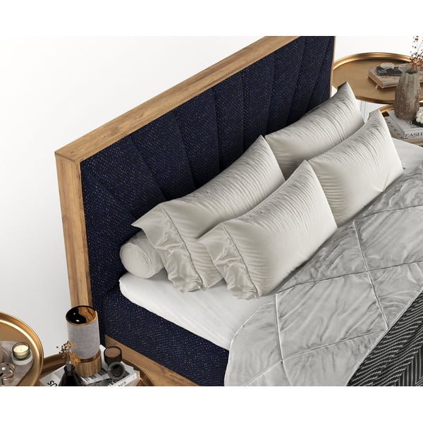 Boxspring postelja s prostorom za shranjevanje v temnomodri in naravni barvi 180x200 cm Asahi – Maison de Rêve-image-1