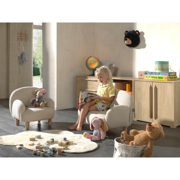 Bež otroški fotelj iz tkanine bouclé Rocky – Vipack-image-4