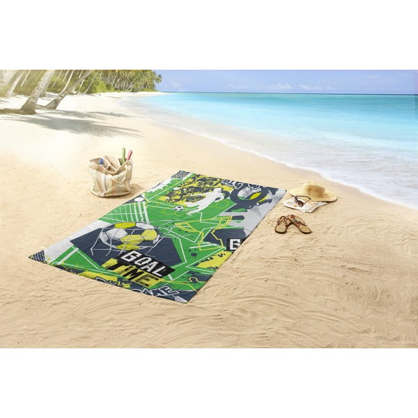 Zelena otroška žametna brisača za na plažo 75x150 cm Goaltime – Good Morning-image-1