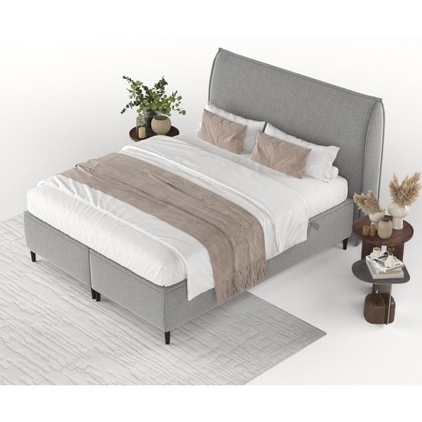 Svetlo siva oblazinjena zakonska postelja s prostorom za shranjevanje 160x200 cm Draco – Maison de Rêve-image-4