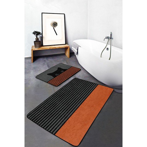 Črno-oranžna kopalniška preproga v kompletu 2 kos 60x100 cm - Mila Home-image-3