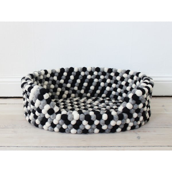 Črno-bela postelja za hišne ljubljenčke iz volnenih kroglic Wooldot Ball Pet Basket, 80 x 60 cm
