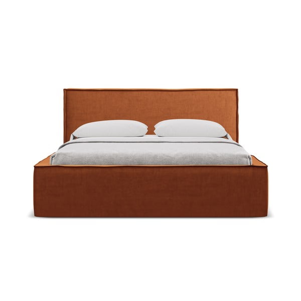 Oblazinjena zakonska postelja s prostorom za shranjevanje z letvenim dnom 180x200 cm v barvi terakote Anani – Makamii-image-3