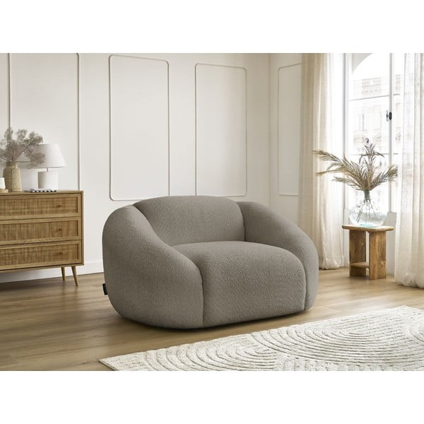 Siv/rjav fotelj iz tkanine bouclé Tina – Bobochic Paris-image-4