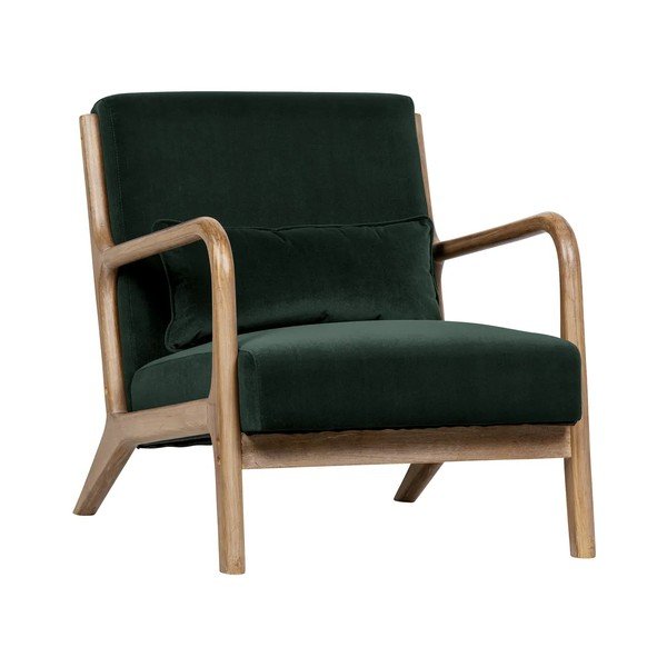 Temno zelen žameten fotelj WOOOD Mark