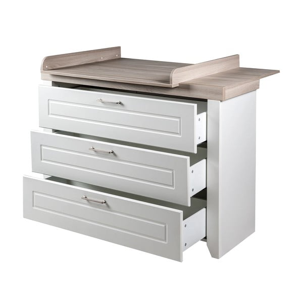 Bela nizka otroška komoda v brestovem dekorju s previjalnim pultom 120x98 cm Felicia – Roba-image-4