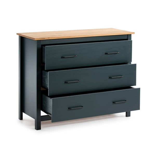 Temno modra nizka komoda iz masivnega bora 100x80 cm Miranda – Marckeric-image-3