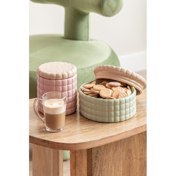 Svetlo rožnata dekorativna keramična škatla za shranjevanje ø 14x15 cm Biscuit Box – PT LIVING-image-1
