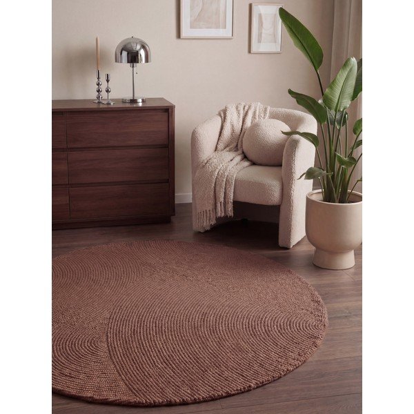 Ročno tkana volnena okrogla preproga v barvi terakote ø 120 cm Calmio – Hanse Home-image-1