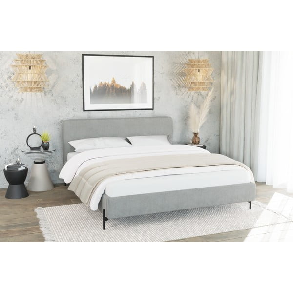 Svetlo siva oblazinjena zakonska postelja z letvenim dnom 140x200 cm Barker – Ropez-image-2
