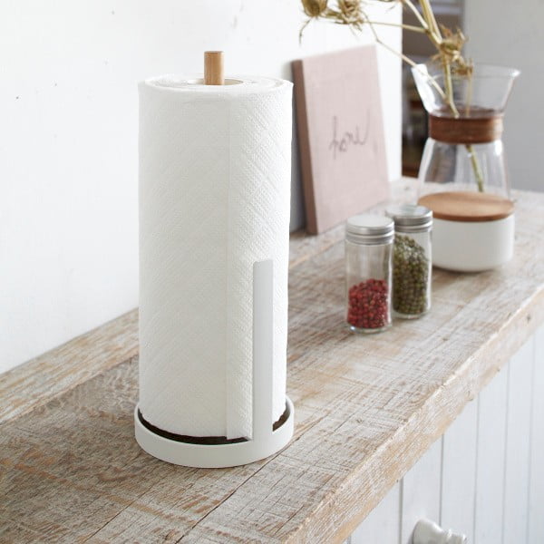 Belo stojalo za papirnate brisače z detajli iz bukovega lesa YAMAZAKI Tosca-image-3