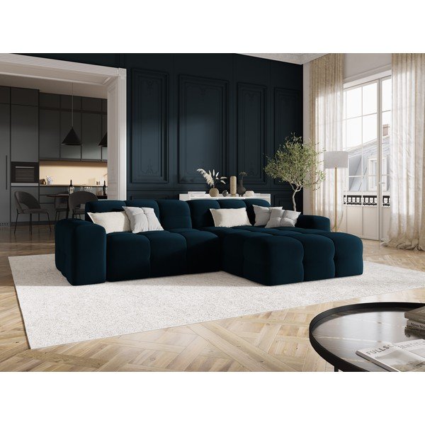 Temno modra žametna kotna zofa (desni kot) Kendal - Micadoni Home-image-1