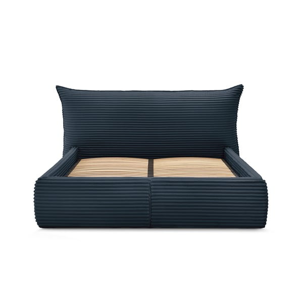 Temno modra oblazinjena zakonska postelja s prostorom za shranjevanje z letvenim dnom 180x200 cm Jade – Bobochic Paris-image-1