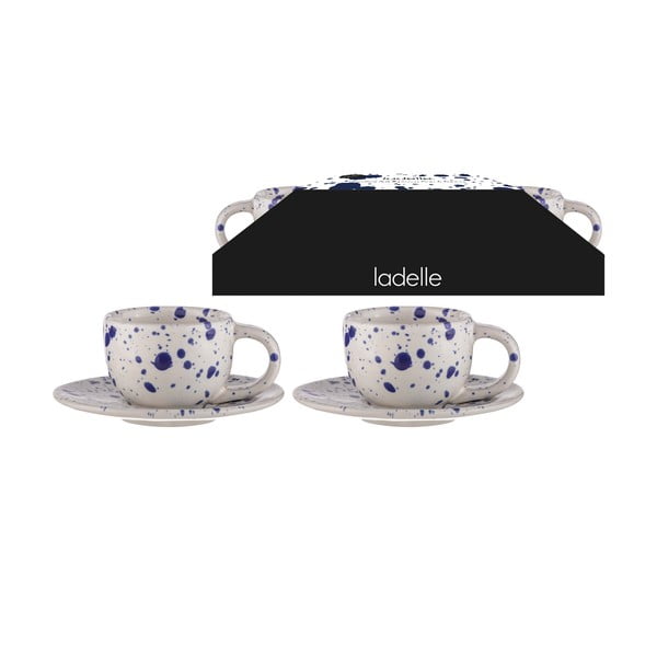 Bele/modre lončene skodelice za espresso v kompletu 2 ks 100 ml Carnival – Ladelle-image-2