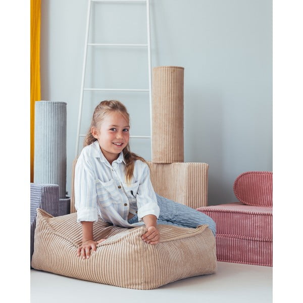 Svetlo rjava otroška vreča za sedenje iz rebrastega žameta Square – Wigiwama-image-1