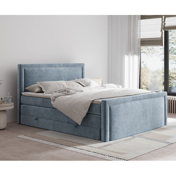 Modra boxspring postelja s prostorom za shranjevanje 160x200 cm Lavenda – Maison de Rêve-image-1