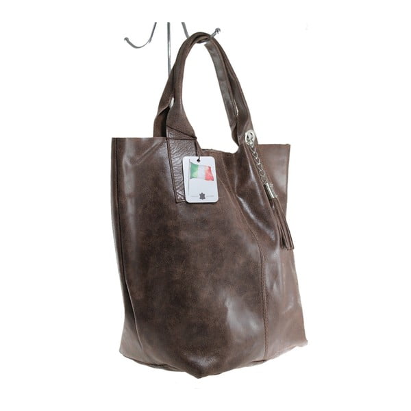 Rjava usnjena torbica Chicca Borse Tote Moe-image-2