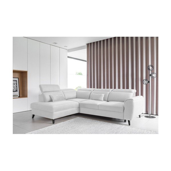 Bela žametna raztegljiva/s prostorom za shranjevanje kotna sedežna garnitura (levi kot/v obliki črke L) Noble – ELTAP-image-1