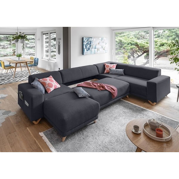 Antracitno siva raztegljiva/s prostorom za shranjevanje kotna sedežna garnitura (desni kot/v obliki črke "U") Classy Sophie – Miuform-image-4