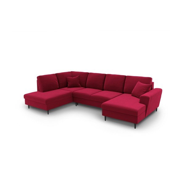 Rdeča žametna raztegljiva kotna sedežna garnitura s prostorom za shranjevanje (levi kot/v obliki črke "U") Kyoto – Cosmopolitan Design-image-1