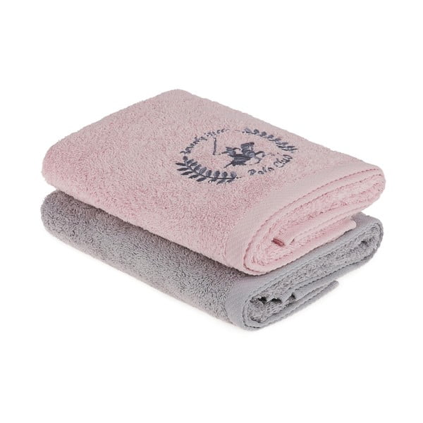 Komplet 2 brisač za roke sive in rožnate barve, 90 x 50 cm