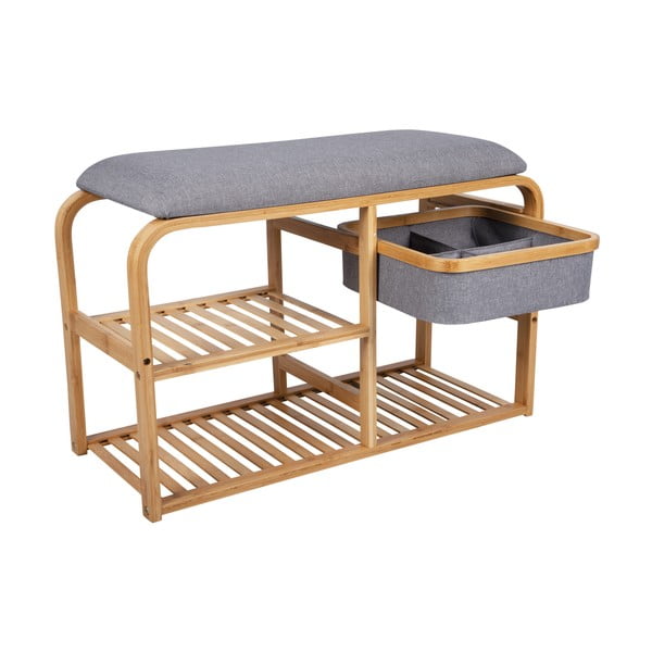 Bambusovo stojalo za čevlje s sivim oblazinjenjem Leitmotiv Bench, širina 70 cm-image-4