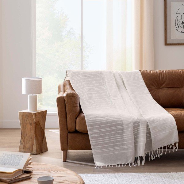 Kremno belo bombažno pregrinjalo 125x150 cm Lilia – douceur d'intérieur-image-1