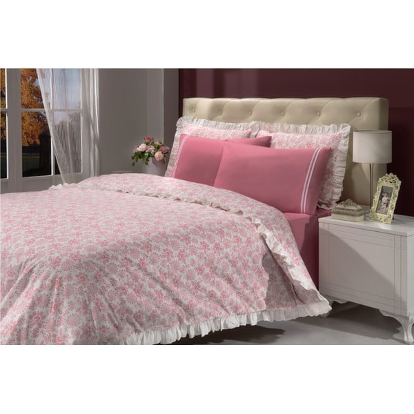 Komplet posteljnine in rjuh In Love Bouquet Pink, 200x220 cm