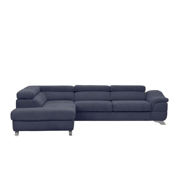 Temno modra sedežna garnitura Windsor & Co Sofas Gamma z žametnim oblazinjenjem, levi kot