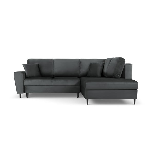 Temno siva žametna raztegljiva kotna sedežna garnitura s prostorom za shranjevanje (desni kot/v obliki črke L) Kyoto – Cosmopolitan Design