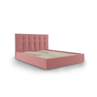 Roza žametna zakonska postelja Mazzini Beds Nerin, 160 x 200 cm