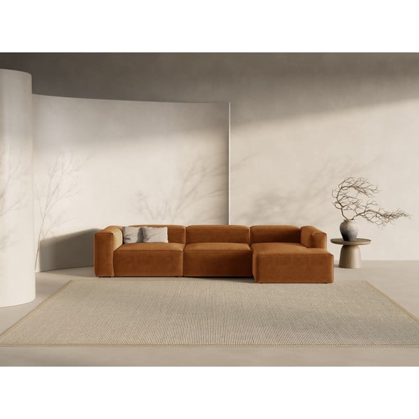 Opečnato oranžna kotna sedežna garnitura (desni kot/z ležalnikom) Bergamo – Cosmopolitan Design-image-1