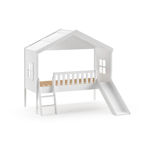 Bela dvignjena otroška postelja iz masivnega bora v obliki hiške 90x200 cm – Vipack