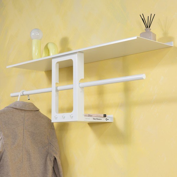 Bel jeklen stenski obešalnik s polico 100 cm Luno Small – Spinder Design-image-1